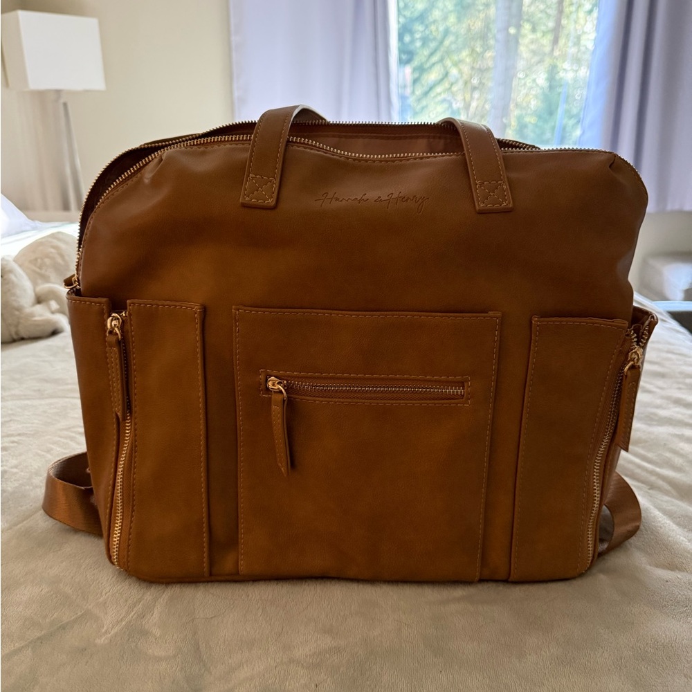 NWOT Hannah and Henry genuine leather (tan) diaper and/or travel bag/backpack